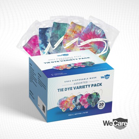 Wecare Protective Disposable KN95 Face Mask, 5-Ply Layer, 20 Individually Wrapped, Tie Dye, 20PK WCKN95